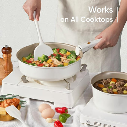 CAROTE 19 Pcs Pots and Pans Set, Nonstick Cookware Sets with Detachable Handle, Oven Safe, Cookware Non Stick Cooking Set w/Frying Pans & Saucepans White(PFOS, PFOA Free)
