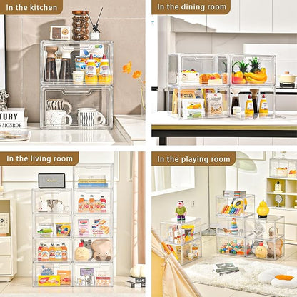 5 Pack Clear Stackable Shoe Organizer Box with Lids, Acrylic Shoes Box with Magnetic Doors, Transparent Shoe Storage Bins Closet Organizers, Shoes Containers For Sneaker Display, Fit up to US Size16