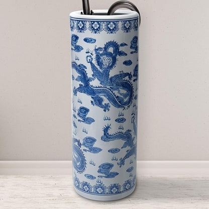 Red Lantern 24" Dragon Blue & White Porcelain Umbrella Stand for Indoor/Outdoor Use in Garden Entryway Living Room Boho Eclectic Modern Contemporary Classic Traditional Style Decor