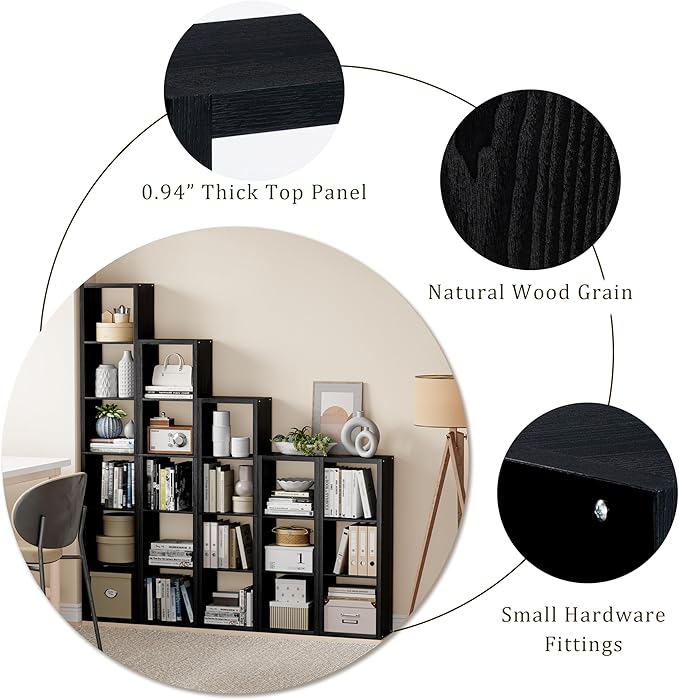 Tall Cube Storage Organizer Bookcase, 6 Tier 11 inch Open Back Cubical Shelf with Thickened Border, Display Bookshelf for Living Room, Home Office, Sturdy Room (Black, 6 Cube,Vertical)