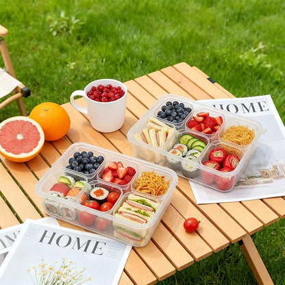 4 Pack Salad Bar Container for Fridge, Plastic Food Storage Organizer with Lid, Stackable Refrigerator Bins with 24 Individual Removal Boxes, Reusable Meal Prep Container for Fruit, Vegetable