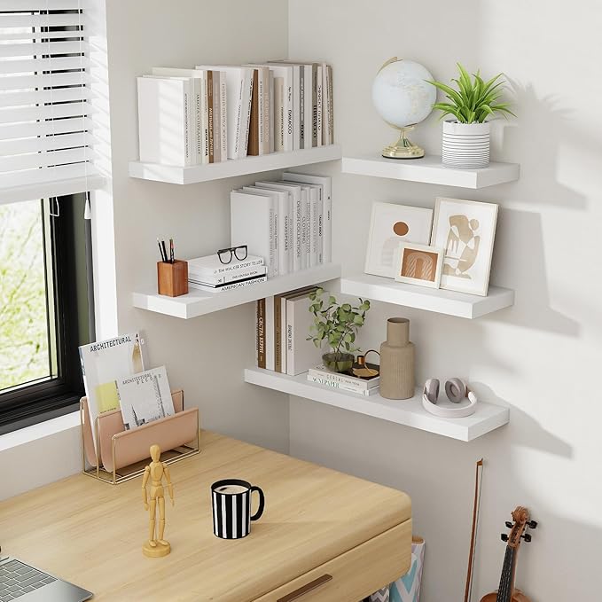 Acovy 48 Inch Floating Shelves, 8 Inch Deep Floating Shelves for Wall, Hanging Shelf with Invisible Brackets, Deep Shelves for Bathroom, Bedroom, Living Room, White, Set of 1