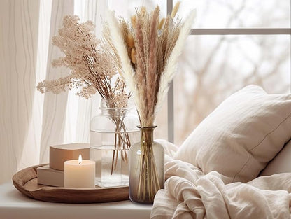 110 Stems Dried Pampas Grass, Boho Table Decor Natural Reed Phragmites Grass + Brown & White Pampas Grass + Bunny Tails Flowers Bouquet for Wedding Floral Arrangements Farmhouse Home Rustic Wall