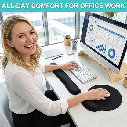 Mouse Pad and Keyboard Wrist Rest- Ergonomic Wrist Rest for Computer Keyboard and Mouse Pad, Memory Foam Wrist Support for Comfy Typing, Ideal for Laptop, Office, Gaming