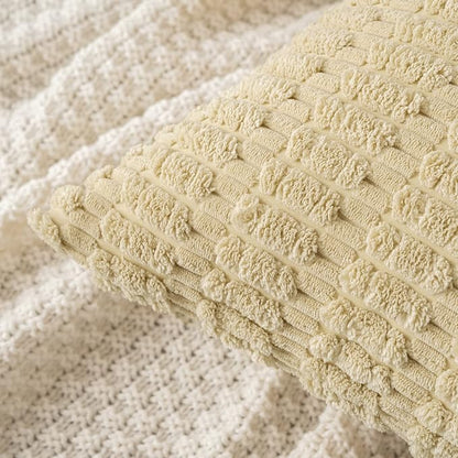 MIULEE Pack of 2 Corduroy Decorative Throw Pillow Covers 16x16 Inch Soft Boho Striped Pillow Covers Modern Farmhouse Home Decor for Sofa Living Room Couch Bed Beige