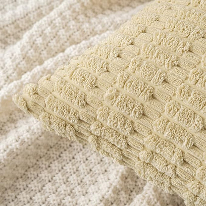 MIULEE Pack of 2 Corduroy Decorative Lumbar Throw Pillow Covers 20x12 Inch Soft Boho Striped Pillow Covers Modern Farmhouse Home Decor for Sofa Living Room Couch Bed Beige