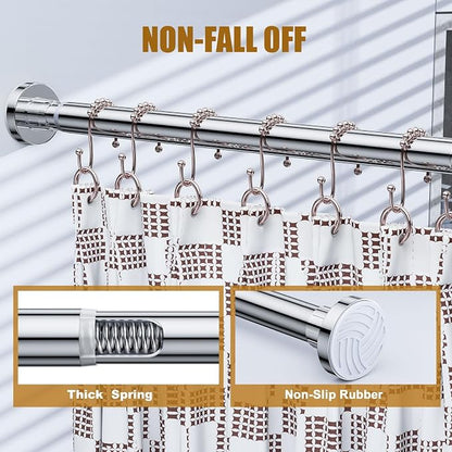 Ausemku Shower Curtain Rod Tension, 32-65 Inch Adjustable Heavy Duty Spring Tension Curtain Rod, No Drill Stainless Steel Telescoping Rod for Bathroom, No Rust, Silver
