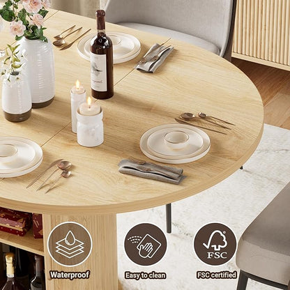 40-55in Extendable Round Dining Table for 4–6, Modern Oval Dining Table, Multi-Use Kitchen Table with Removable Leaves Space Saving, Dinner Table for Dining Room,Apartments or Meeting Rooms