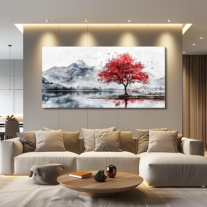 MHARTK66 Mountain Wall Art 48 X 24 Home Wall Decor For Living Room Large Canvas Wall Art Bedroom Country Landscapes Wall Pictures Black And White Poster For Dining Room Modern Office Art Work