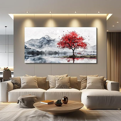 MHARTK66 Mountain Wall Art 48 X 24 Home Wall Decor For Living Room Large Canvas Wall Art Bedroom Country Landscapes Wall Pictures Black And White Poster For Dining Room Modern Office Art Work
