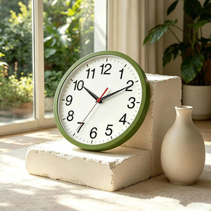 Rohioue Wall Clock Modern 8 Inch Battery Operated Silent Non Ticking Small Analog Clock Decorative for Bedroom Kitchen Bathroom Office Home (Olive Green)
