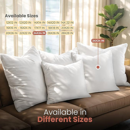 Utopia Bedding 24x24 Pillow Inserts, Set of 2, White – Indoor Decorative Throw Pillows for Bed, Sofa & Couch – Soft, Supportive & Fluffy Cushion Inserts