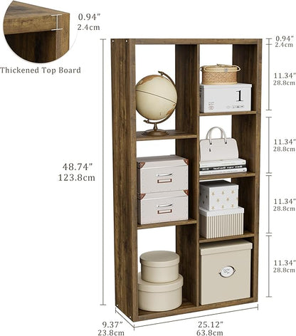 Cube Storage Organizer Bookcase, Decorative 11 inch Open Back Cubical Shelf with Thickened Border, Display Bookshelf for Living Room, Home Office, Sturdy Room (Brown, 7 Cube)