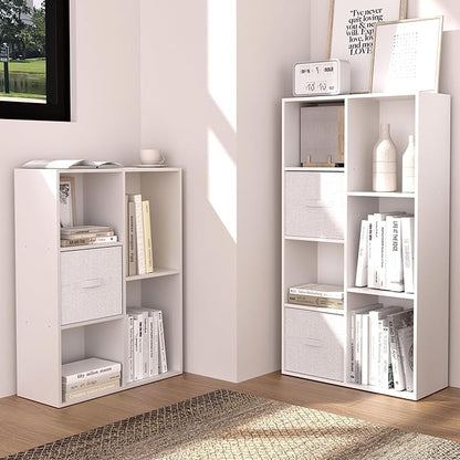 Cube Bookshelf, White Wooden Cube Storage Organizer, Freestanding Book Shelf, Cubby Shelf, Perfect Shelves for Bedroom, Kids Room, Closet, Classroom & Office (5-Cube)