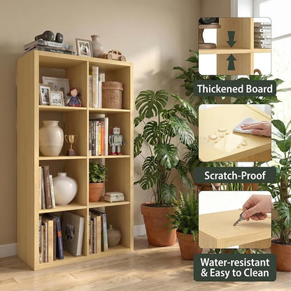 WannabeMyself【2026 Wooden Thick Frame】 8 Cube Storage Organizer with Anti-Tipping Kits, Reversible Open Back Book Shelf,Bookcase for Living Room,Bedroom,Entrance Hall,Office,11.6×48×24.6,Oak Color