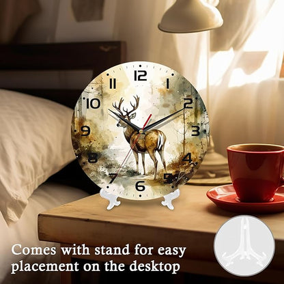 Wall Clock, 10 Inch Silent Non-Ticking Home Kitchen Decor, Battery Operated for Bathroom Bedroom Living Room Office(Forest Deer)