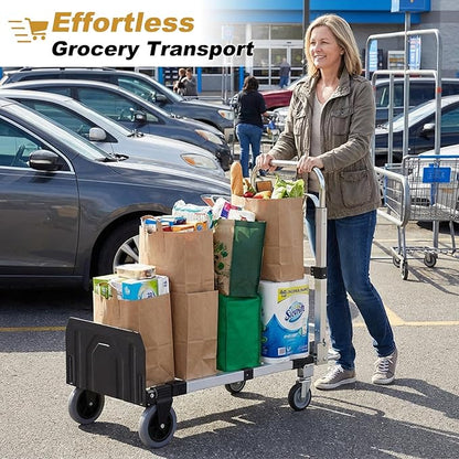 Folding Hand Truck Dolly, 500 lbs Heavy-Duty Convertible Cart, Aluminum Alloy Collapsible Design with Silent Rubber Wheels, Adjustable Handle, Flat Fold for Moving, Home, Office (Black)