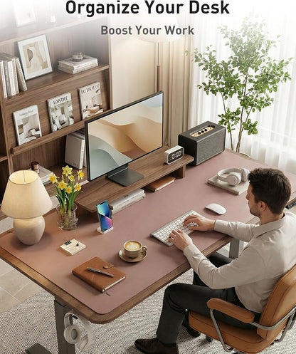 Aothia Faux Leather Desk Mat - Large Mouse Pad, Non-Slip PU Leather Blotter, Waterproof Writing Surface for Office and Home (Dark Pink, 63" x 17")