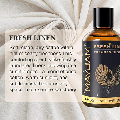 MAYJAM 100ML/3.38FL.OZ Fresh Linen Fragrance Oils with Glass Dropper, Essential Oils for Diffusers for Home, Long Lasting Scented Oils for Diffusers Soap Candle Making