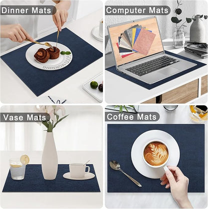 Homaxy Faux Leather Heat Resistant Placemats for Dining Table Set of 8, Waterproof Wipeable Washable PU Table Mats, Easy to Clean Anti-Slip Place Mats, 11.8" x 17", Navy Blue