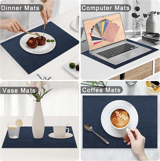 Homaxy Faux Leather Heat Resistant Placemats for Dining Table Set of 12, Waterproof Wipeable Washable PU Table Mats, Easy to Clean Anti-Slip Place Mats, 11.8" x 17", Navy Blue