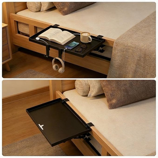 Foldable Bedside Shelf Set, Clip-On Bed Shelf with T-Shaped Cord Hole & Hook, Clip-On Table for Top Bunk, Clip-On Nightstand for College Dorm Loft Bed