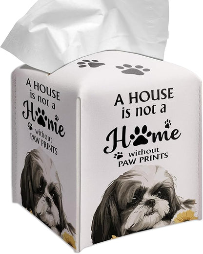 Grace Yonks Cute Shih Tzu Tissue Box Cover Square, Shih Tzu Dog Cube Case for Facial Tissues, 5.2" PU Leather(029)