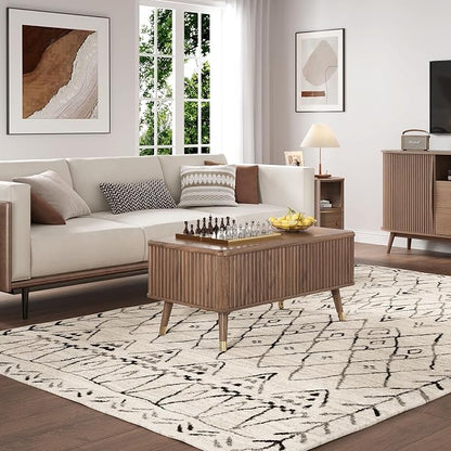 JOINICE Lift Top Coffee Table with Storage, Mid Century Modern Fluted Wood Design,Pop-Up Walnut Center Table with Hidden Compartment for Living Room & Home Office Work/Dining