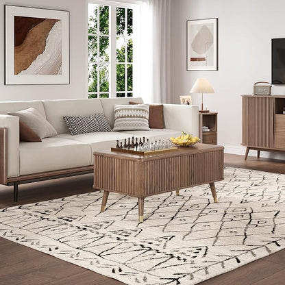 SULIVES Lift Top Coffee Table with Storage,Fluted Coffee Table with Lifting Top,Mid Century Modern Center Table with Solid Wood Legs,Small Coffee Tables for Living Room,Walnut