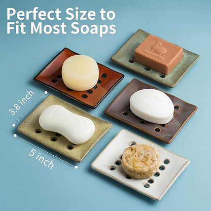 Soap Holder, Ceramic Soap Dish for Shower, Japanese Soap Tray with Self Drain for Sponges, Bath Tub, Bathroom, and Kitchen Sink, Purple