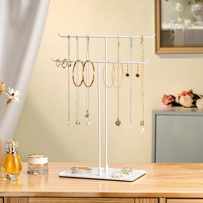 bussdis Necklace Holder Jewelry Stand Organizer for Necklaces and Bracelets, Metal Display Stand, Gift for Women, Ideal for Home, Bedroom, or Vanity, White