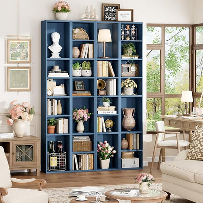 FOTOSOK 8-Tier Media Tower Rack, 11.6 X 9.3 X 70.9 Inches CD DVD Slim Storage Cabinet with Adjustable Shelves, Tall Narrow Bookcase Display Bookshelf for Home Office, Blue