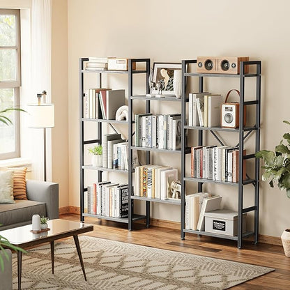 SUPERJARE Triple Bookshelf, Bookcase with 11 Open Display Shelves, Wide Book Shelf Book Case for Home & Office, 4 Tier, Grey