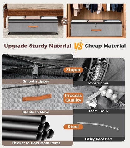 Under Bed Storage with Wheels, 35.5 inches Underbed Storage Large Capacity Under Bed Rolling Containers, 2 Pack Under the Bed Storage for Clothes, Shoes, Blankets (Deep Gray)