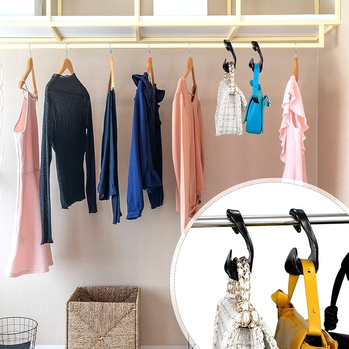 Maitys 18 Pcs Purse Hanger Hook Acrylic Bag Rack Holder for Bag Hanger Handbag Tote Hook Closet Organizer Storage Over The Closet Rod Backpacks Satchels Crossovers Tote (Black)