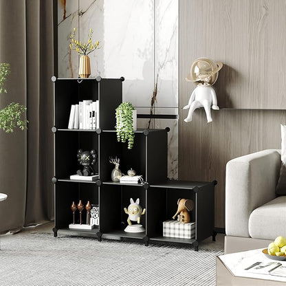AWTATOS Cube Storage Organizer, Storage Cubes Shelves Bookshelf, 6 Cube Closet Organizers and Storage, DIY Stackable Plastic Clothes Organizer Shelving for Bedroom, Home, Black