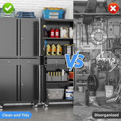 Metal Garage Storage Cabinet with 2 Drawers and 2 Adjustable Shelves, Rolling Tool Storage Cabinet with Wheels and Locking Doors for Garage, Warehouse, Black, Assembly Required