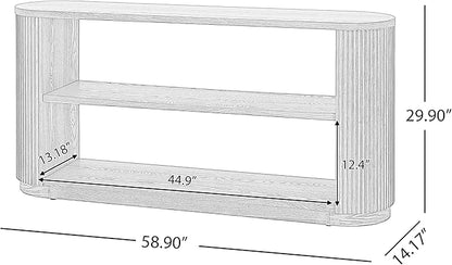 Merax Modern Entryway Console Table with Triple-Tier Storage, Slim Sofa Table with Open Shelf & Elegant Wood Grain, Multi-Functional Hallway Table for Living Room, Brown