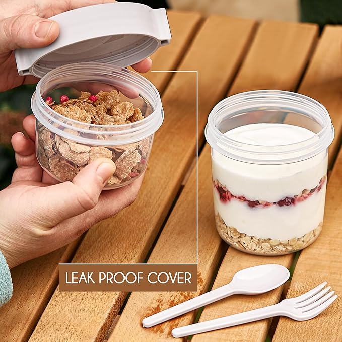 Crystalia 4 Pack 22 oz On The Go Yogurt Parfait Cups with Lids & Spoons - Overnight Oats Containers, Take and Go Reusable Cup with Topping Cereal or Oatmeal Container, Colorful