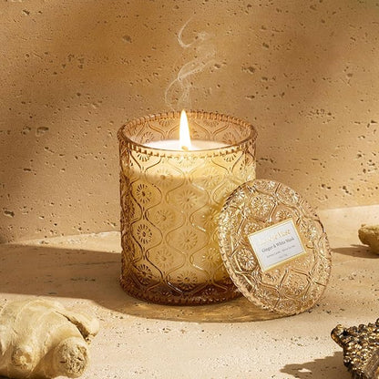 LA JOLIE MUSE Ginger & White Musk Candles | Ginger, Lemongrass & Musk | 6 oz Soy Candle | Natural Soy Wax | 40 Hours Clean Burn | Gift-Ready for Hosts & Gathering | Seasonal Home Décor