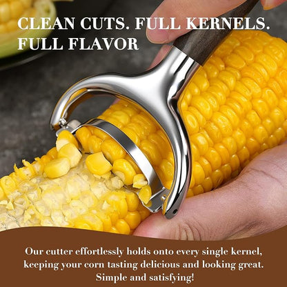 KULUNER Corn Peeler with Chacate Preto Ebony Wood Handle - Sharp 304 Stainless Steel Blade, Smooth Corn Kernel Cutter for Kitchen, Meal Prep, Gift for Cooking Lovers (Chacate Preto)