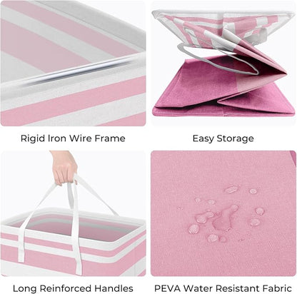 HomeHacks 2 Pack Large Laundry Baskets, Waterproof, Freestanding Laundry Hampers, Collapsible Clothes Hamper with Reinforced Handles in Laundry, College Dorm, Bathroom, Bedroom (Pink, 125Lx2)