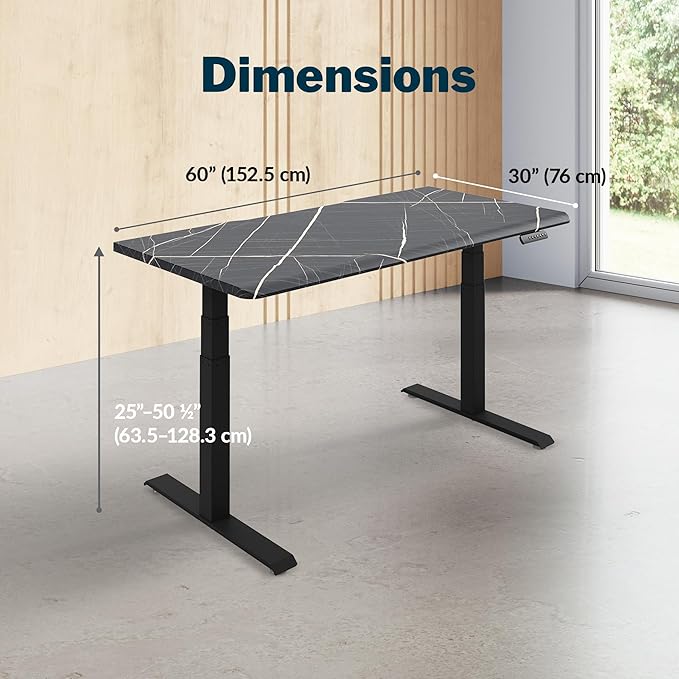 Vari ComfortEdge 60x30 Inch Adjustable Electric Standing Desk – Limited Edition Sit Stand VariDesk with Memory Presets & Sloped Front Edge + Tool-Free Assembly (Black Marble/Black Legs)