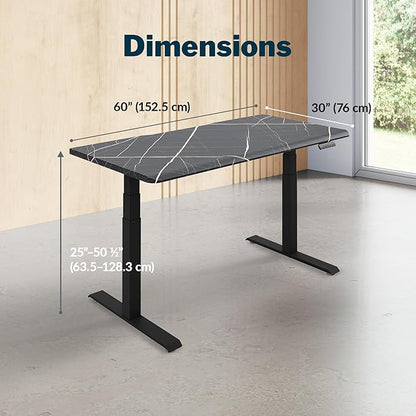 Vari ComfortEdge 60x30 Inch Adjustable Electric Standing Desk – Limited Edition Sit Stand VariDesk with Memory Presets & Sloped Front Edge + Tool-Free Assembly (Black Marble/Black Legs)