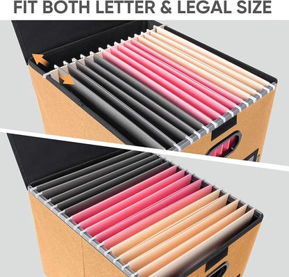 BALEINE File Organizer Box with Lid, Collapsible File Folder Organizer with Plastic Slide, Hanging File Folder Box for Office Document Storage (2 Pack, Orange)