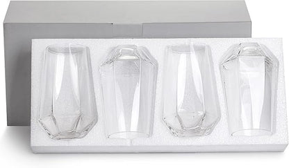 Large Beer Mugs, Hexagon Glass 4 Piece Set, Drinking Mug Bulk for Beer, Soda, Ice Coffee, Smoothies, Cocktails