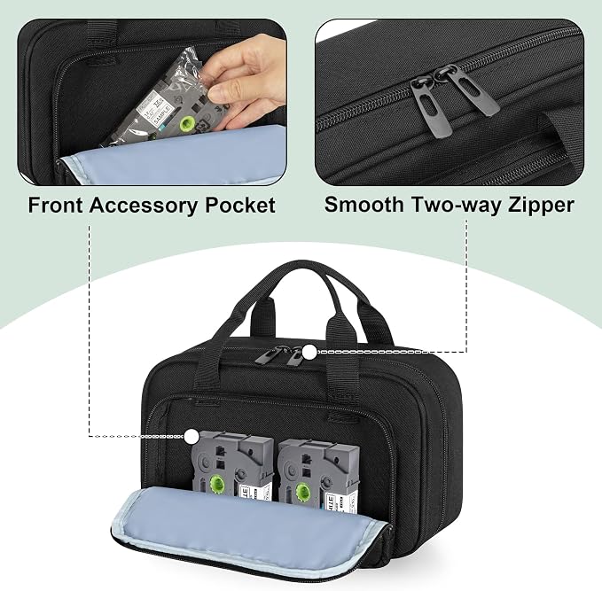 CURMIO Carrying Case Compatible with Brother P-Touch PT-D220/PT-D210 Label Maker, Portable Storage Holder Organizer Bag for Label Printer Machine, Label Tape, AC Adapter, Battery, USB Cable, Bag Only