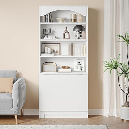 6-Tier Bookshelf with Folding Table, 72.8” Tall Open Storage Bookcase, Large Storage Capacity, Modern Display Shelf for Home Office, Living Room, Bedroom, White