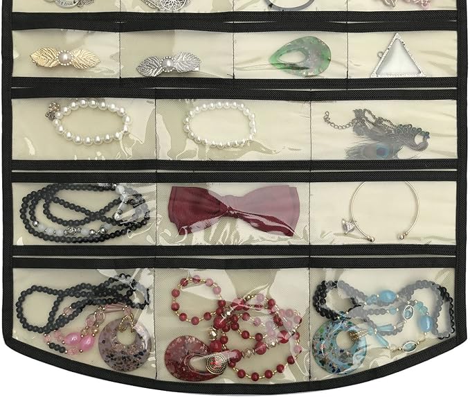 BB Brotrade Hanging Jewelry Organizer,Accessories Organizer,74 Pocket Organizer for Holding Jewelries (Beige-74 Pocket)