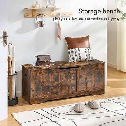 47.2"Storage chest extra large,storage trunk with 2 safety Hinges,Wooden storage bench,Shoe Bench,47.2x15.7x19.1 Inch,Easy Assembly,storage bench for bedroom,living room,entryway,Rustic brown